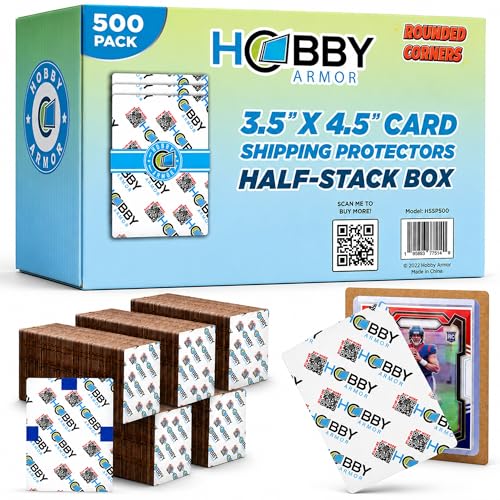 500 Pack Trading Card Shipping Protector by Hobby Armor 3.5 x 4.5 with Rounded Corners Vibrant Multi-Color Card Protector to Guard Cards From Dings Premium Lightweight Cardboard Shipping Supplies