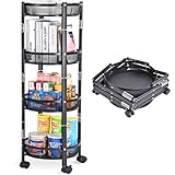 KINGRACK klappbarer Aufbewahrungswagen in einer Sekunde, 4-stufiger multifunktionaler Metall-Rollwagen mit Drahtkorb, feststellbare Räder, für Küche, Schwarz.