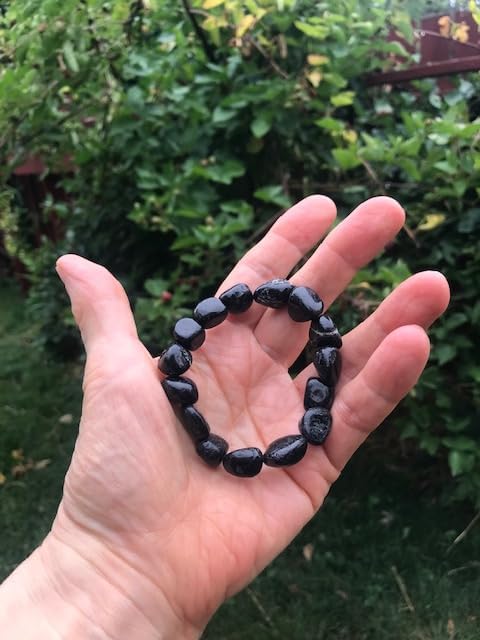 Miniatura 5 de Pulsera elástica con piedras pulidas de turmalina negra 8 pulgadas de largo que se ajusta cómodamente a una muñeca de 5.5 a 7 pulgadas, Piedra,