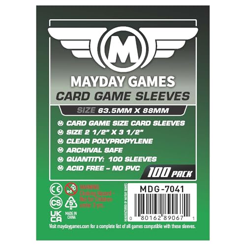 Mayday Games Standard Card Sleeves 63.5x88mm - 2 1/2' X 3 1/2 Clear Polypropylene, 40 Micron, 100 Standard Board Game Card Sleeves- MDG-7041