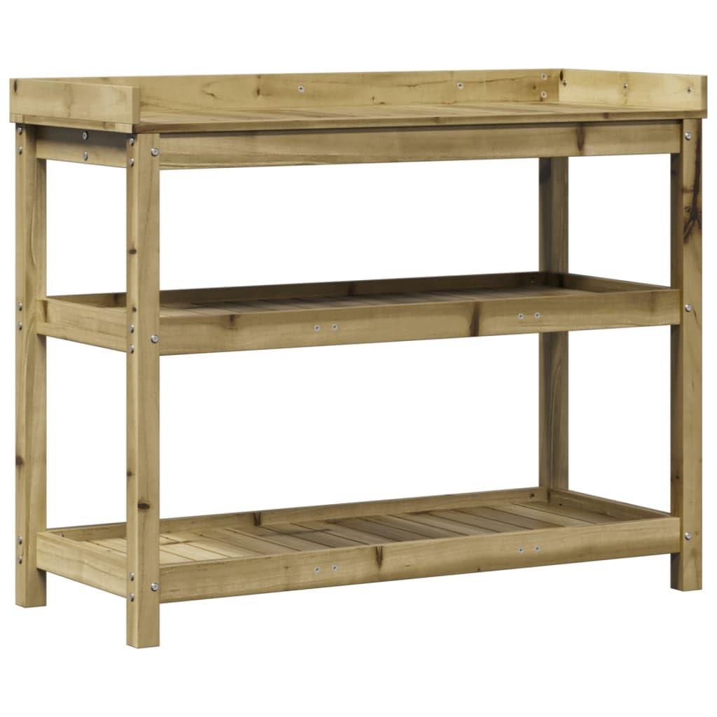 Table de rempotage en bois massif pin 108x45x86,5 cm avec étagères