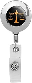 Scales of Justice Legal Lawyer Retractable Reel Premium Metal Chrome Badge ID Card Holder Clip
