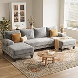 TROMIRY U-Shaped Sectional Couches for Living Room | 112 Inch Modern Sectional Couch | Light Grey Chenille Sofa with Double Chaise for Apartment
