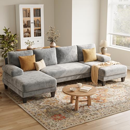 TROMIRY U-Shaped Sectional Couches for Living Room | 112 Inch Modern Sectional Couch | Light Grey Chenille Sofa with Double Chaise for Apartment