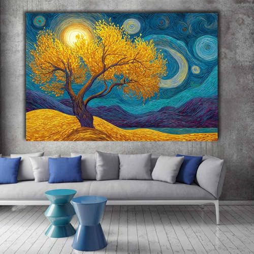 Arbre de vie decoration murale peinture tableaux interessant jaune