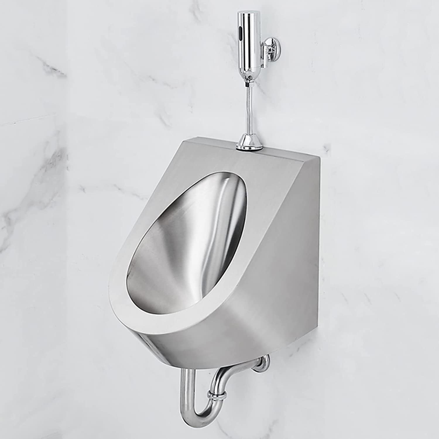 GTHTUHFD Vertical Urinal Wall-Mounted Bathroom Toilet Urinal, Commercial Efficient Flushing Urinal With Induction Urinal Flush Valve, Household Modern Stainless Steel Urinal,Set B