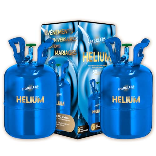 Lote de 2 estações de enchimento para 100 balões de hélio, 99,9% de gás, caramelo descartável, ideal para aniversários, casamentos e batizados, infla os seus balões com SPARKLERS CLUB®
