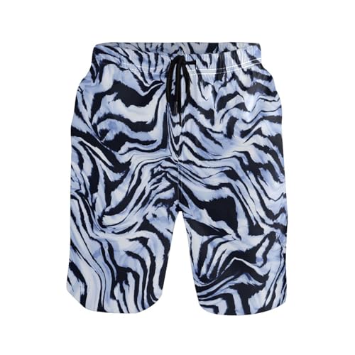 Men's Black-Blue Zebra Print Swim Trunks Novelty Beach Shorts Quick Dry Swimming Board Trunks