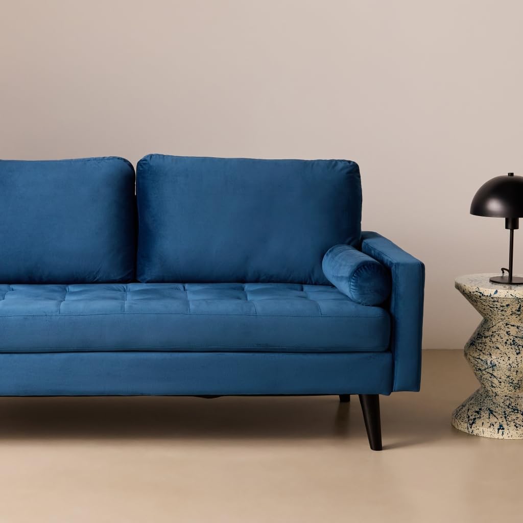 Alice's Garden sweeek-Sofá Estilo escandinavo de Terciopelo con Patas de Madera, 3 plazas Azul Marino - 177x85.5x69.5 cm