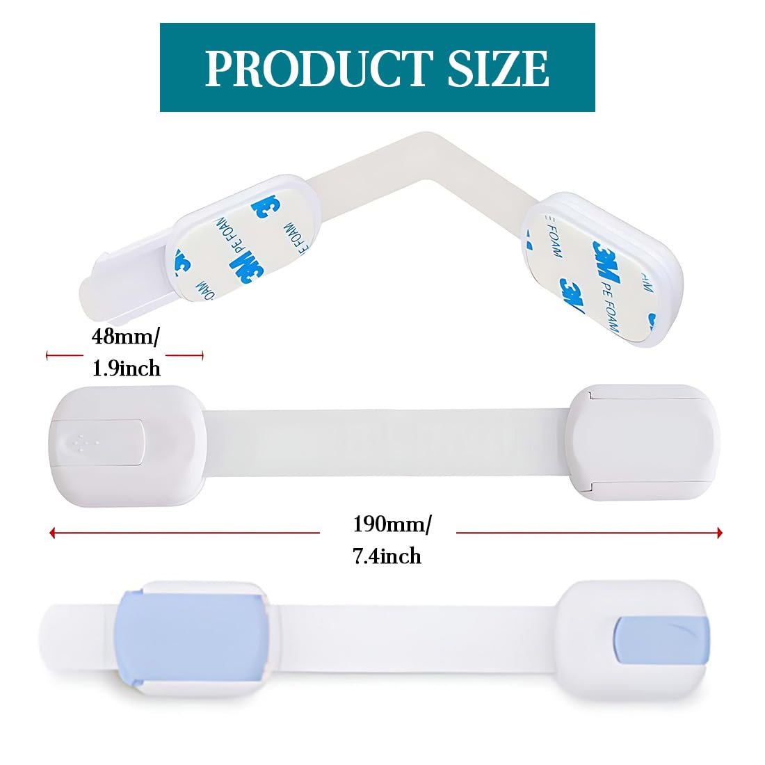 Bébé Sécurité Verrouillage 6 Pièces No Punch Adhésif Fort Bloc Tiroir pour Placards Frigos Tiroirs Toilettes (Blanc, Bleu clair)