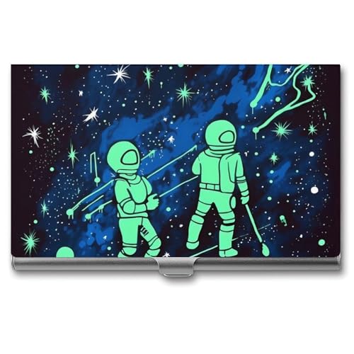 Metal Business Card Holder Ultra Slim - Glow In The Dark Professional Aluminum Alloy Card Case with Magnetic Closure, Compact ID Credit Card Organizer Wallet for Men Women