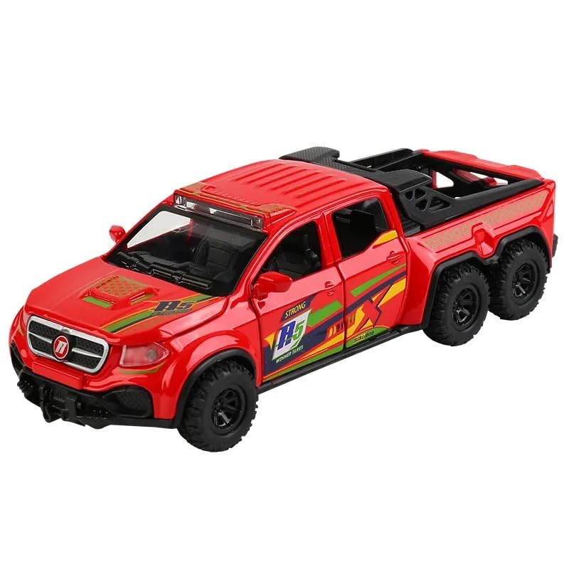 Image of 1:32 Mercedes Benz Pickup Truck Scale Model Car - Exclusive Alloy Metal Pull Back Die Cast Car Toy with Openable Doors, Light & Music - Best Gifts for Kids【Colors as Per Stock】