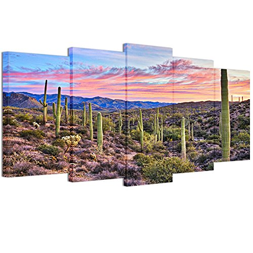 Welmeco 5 Pieces Wall Art Decoration Pictures Of Cactus Sunrise In Sonoran Desert, Arizona Landscape Canvas Prints Gallery Wrap Ready To Hang For Modern Home Office Wall Decor #TOP9
