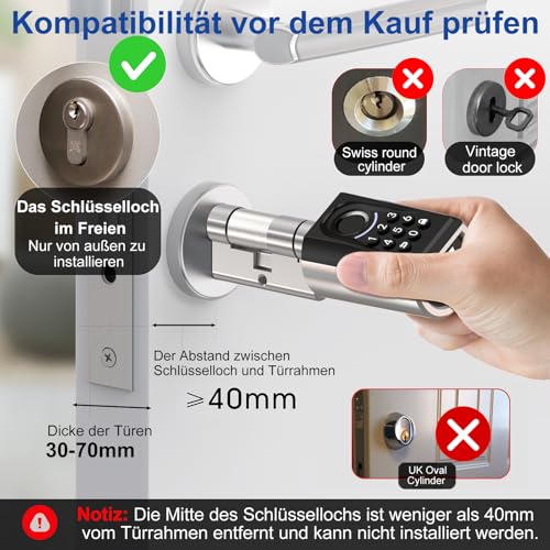 WELOCK Türschloss Fingerabdruck ToucA51,Elektronisches Türschloss Code,mit RFID Karte,APP,WiFi,Fingerabdruck Schloss Haustür IP65,Smartes Türschloss,Schließzylinder für Türen von 30-70mm,Smart Lock