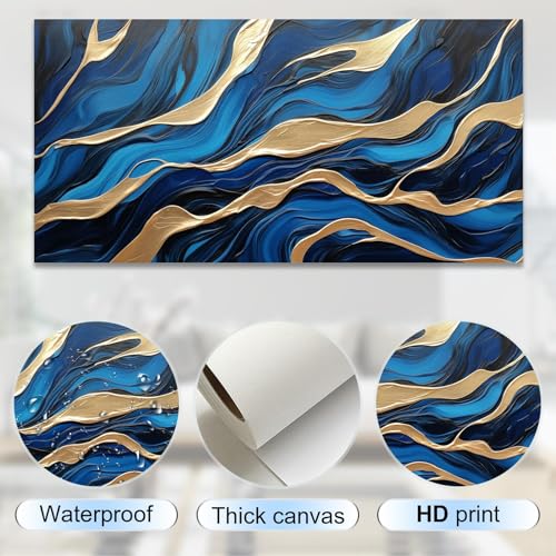 Toile de marbre moderne bleu marine et or 50x100 cm avec cadre intérieur - 5