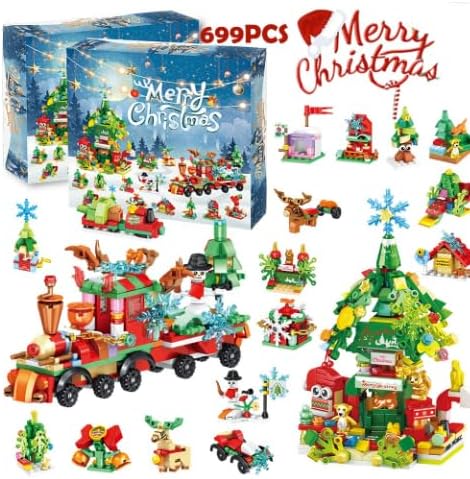 Advent Calendar 2025 Building Blocks Set, 24 Days Surprises Christmas Countdown Calendar for Boys Girls Adults Teens, Christmas Train Building Kits Xmas Tree Set Toys for Gifts (699PCS)