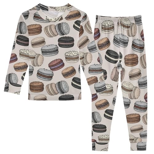 Pajama Sets Long Sleeve Dessert Macaroon Pattern Print Soft Comfy Sleepwear 2 Piece PJS 3-8T