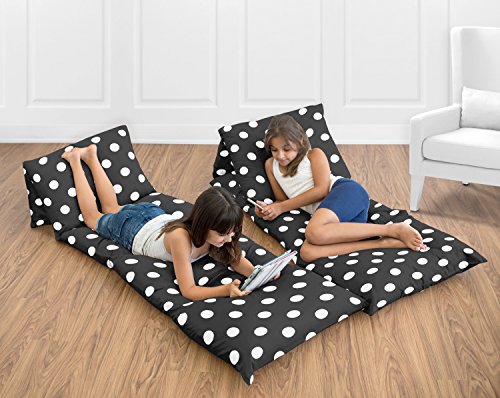 Sweet Jojo Designs Black and White Polka Dot Kids Teen Floor Pillow Case