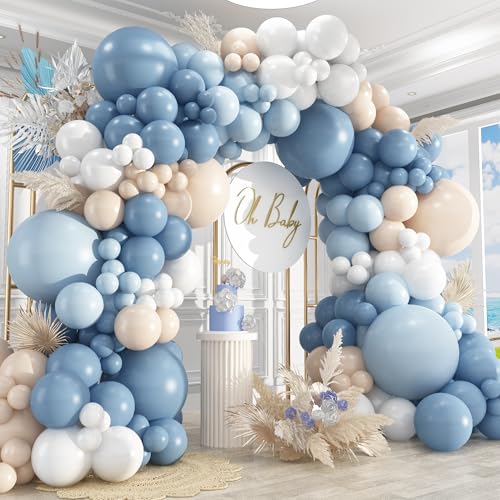 412Pcs Dusty Blue White Sand Balloon Arch Garland Kit