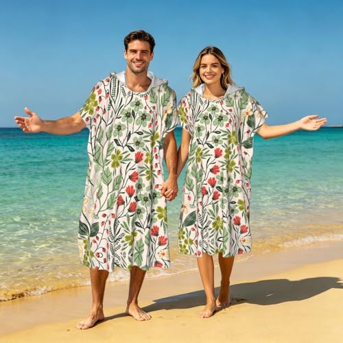 Poncho à capuche en microfibre fleurs - Peignoir de bain léger