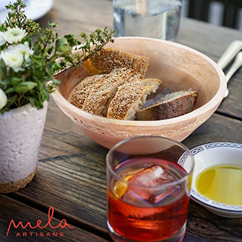 Mela Artisans Wood Decorative Bowl - Large, Whitewash | Wooden Fruit Bowl | Decorative Bowl Home & Kitchen Decor | Mango Wood Bowl Table Centerpiece | Jasmine Rustic Farmhouse | 12” X 4.5” X 11” #TOP5