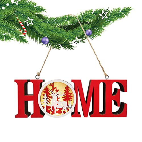 CENMOO Decoración de árbol de Navidad, letrero de madera con luz LED, letrero de hogar para decoración de puerta y pared, letrero de alegría colgante para dormitorio, sala de estar, hogar