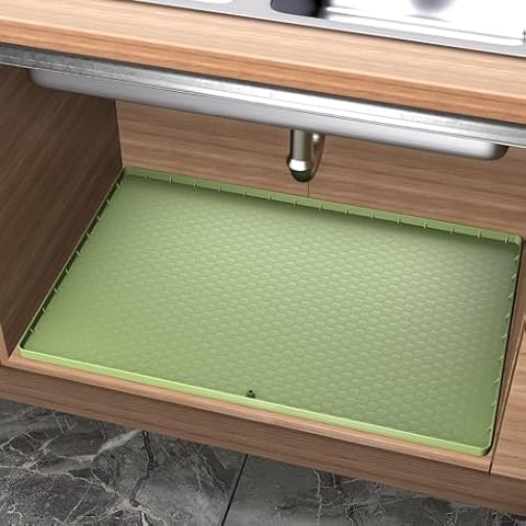 Ryhpez Under Sink Mat for Kitchen - Waterproof 34" x 22" Silicone Undersink Mat with Drain Hole, Flexible Rubber Under Sink Liner Drip Tray for Bathroom Cabinet to Prevent Leaks (Sage) Cover