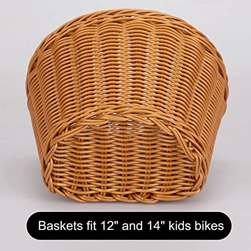 Fahrradkorb Kinder, Fahrradkorb Geflochten für Mädchen und Kinder vorne, Fahrradkörbchen Kinder aus Kunststoff, mit Lederriemen, dekorativ, abnehmbar (Braun)
