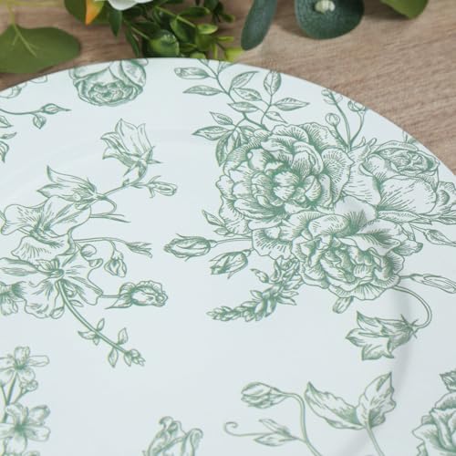 Efavormart 6 Pack Floral Acrylic Charger Plates in French Toile Pattern, White Sage Green Round Dinner Charger Event Tabletop Decor - 13" - Image 8