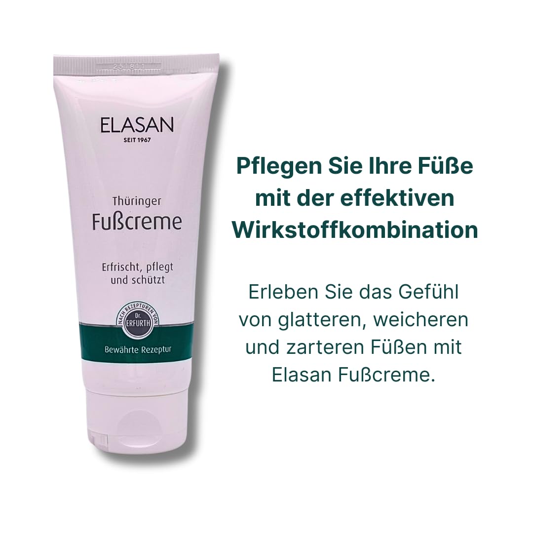 ELASAN Thüringer Fußcreme 3x 100 ml I mit Urea, Latschenkiefer-, Rosmarin- & Kokosöl I feuchtigkeitsspendend I bei Diabetes geeignet I für trockene Haut, Hornhaut I Sar-Set plus Pharma Perle give-away