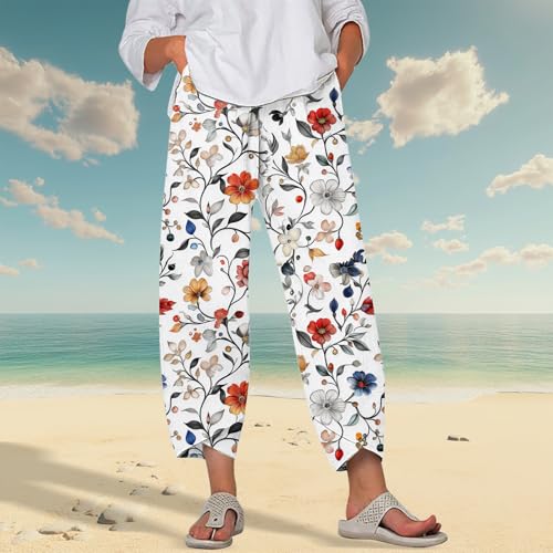 Cotton Linen Capri Pants for Women Summer Wide Leg Comfy Lounge Cropped Pants Plus Size Palazzo Trousers with Pockets2