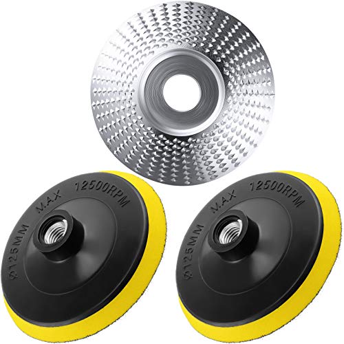 Angle Grinder Disc Wood Tungsten Carbide Grinding Wheel Carving Abrasive Disc 5 Inch Hook and Loop Backing Pad with 5/8 Inch-11 Threads for Angle Grinder Carving Polishing, Carving Shaping Sanding