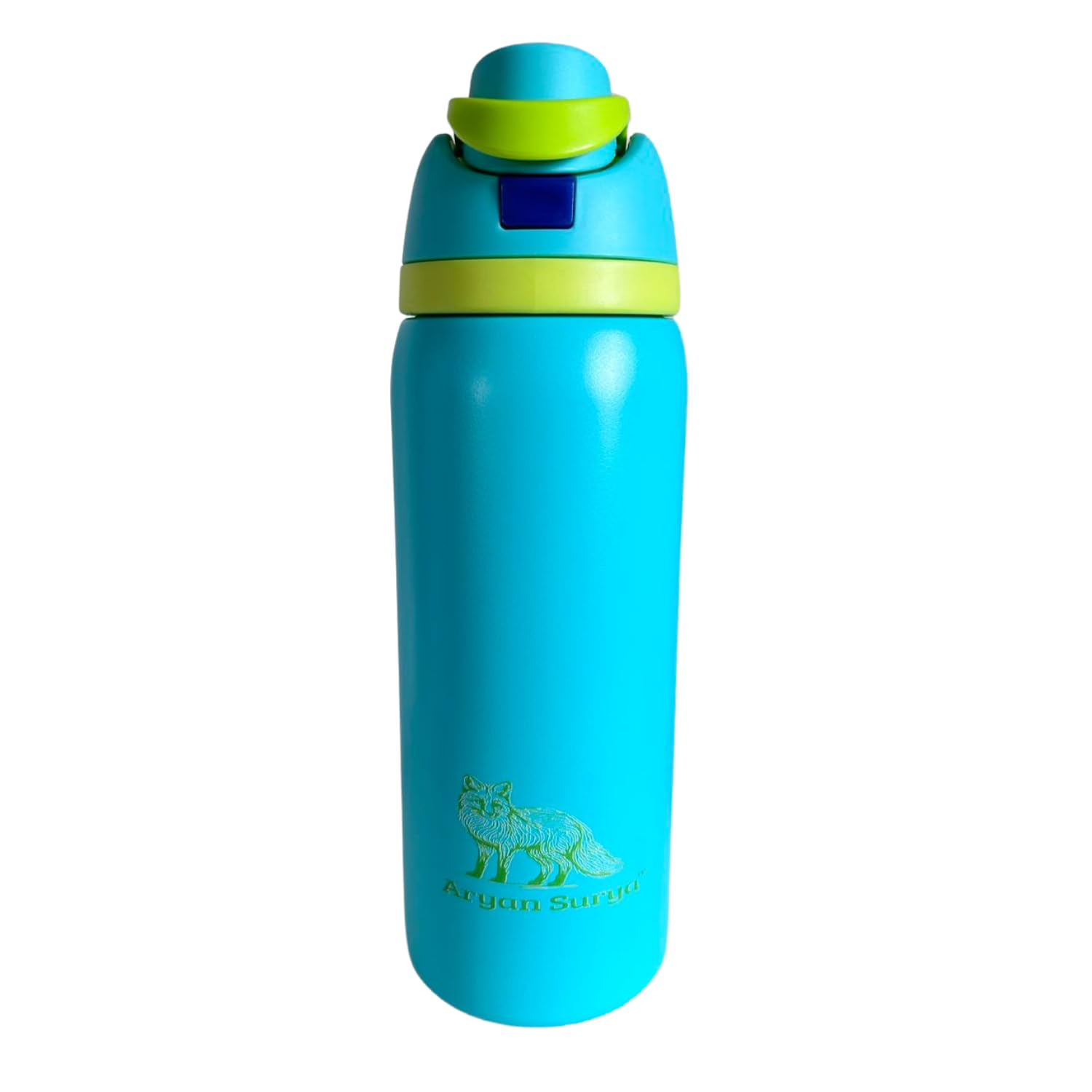 Insulated Stainless Steel Water Bottle with push-button lid with lock and Straw for Sports and Travel, BPA-Free Sports Water Bottle, 32 oz (Light Blue)