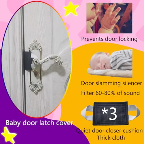 Image of Baby Proof Door Silencer & Cloth Latch Cover, Quiet Close Anti-Slam Pads to Prevent Slamming and Accidental Locking, for Nursery and Toddler Safety (3, Dark Gray, 4.1 * 3.1 inches)
