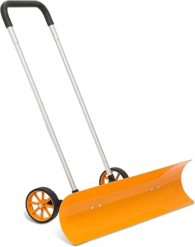 Magshion Empujador de nieve de 38 pulgadas para entrada, empujador de nieve grande con ruedas para una eliminación eficiente de la nieve, hoja de