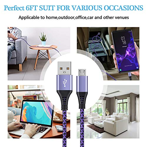 Micro Usb Cables [4Pack/6Ft] Ailkin Android Usb 2.0A Male To Micro B Charger Cord, Fast Charging Speed Data Wire Nylon Colored Braided Powerline Cable For Samsung Galaxy S7 S6 J7 J3 J8 A01 Kindle Fire #TOP5