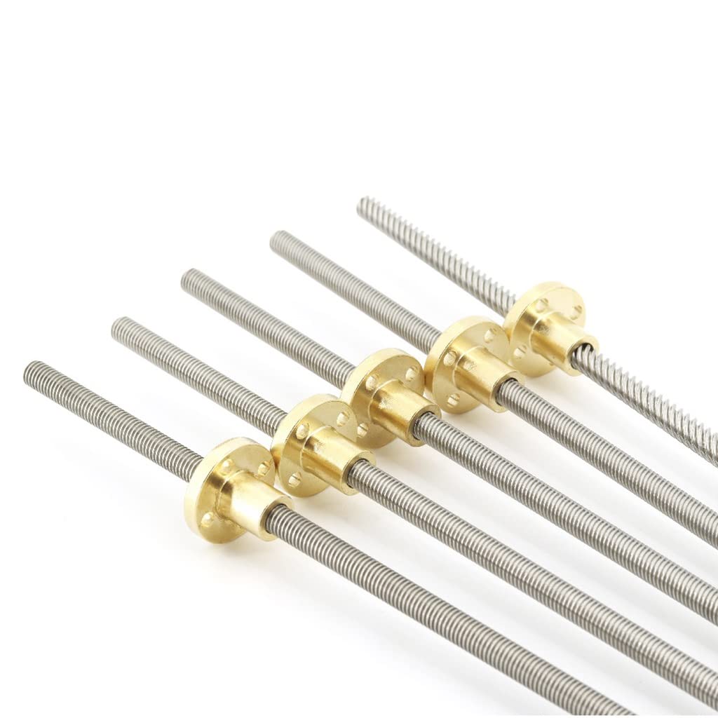 Husillo trapezoidal de acero inoxidable 304, 1 tornillo T6, longitud 180 mm, paso 2-12, con tuerca latón y varilla roscada