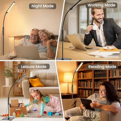 Image of ELEPHANTBOAT 55'' USB Floor Lamp Standing with Controller & Remote, Adjustable 5-Color Dimmable LED Light Bar, 10 Brightness Levels, Flexible Gooseneck Study Lamp for Living Room Bedroom