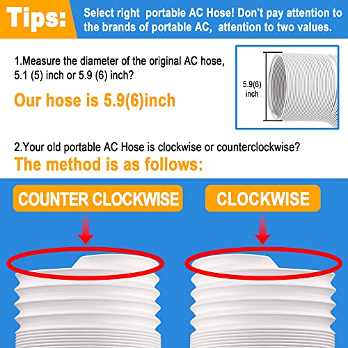Jin&Bao Air Conditioner Vent Hose, Portable Exhaust Duct with 5.9’’ (6‘’) Diameter, Counterclockwise Rotation, Length up to 78 Inches, Universal Replacement AC Hoses