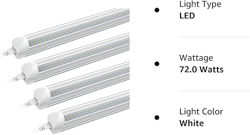 Miniatura 9 de SHOPLED Luz LED de tienda de 8 pies, 72 W, 9360 lúmenes, 6000 K, luz blanca fría, tubo de luces LED T8 de doble fila, luces LED de 8 pies para