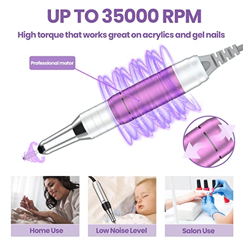 Delanie 35000Rpm Professional Nail Drill Machine, Portable Nail Drills For Acrylic Nails, Electric Nail File Rechargeable Efile Nail Drill For Gel Nails Remove, Home And Salon Use Nail Tools (Purple) #TOP3