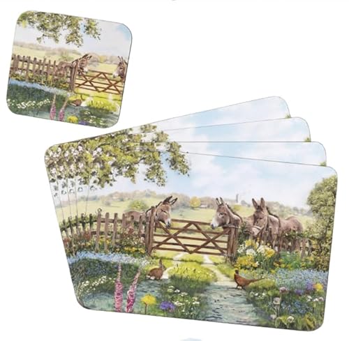 Tamersgifts Donkey Farm Placemat And Coaster Set Sets Of 4 Placemats With 4 Matching Coasters (Donkey Farm Placemat And Coaster Set)