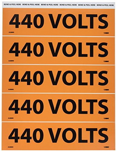 Marqueur de tension 440 Volts NMC JL2009O en vinyle noir et orange 2.25x9 pouces