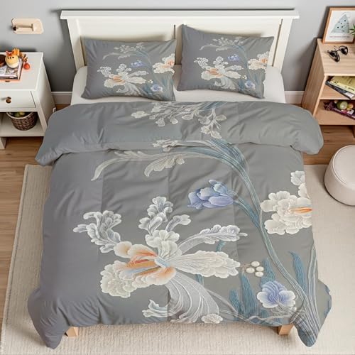 Housse de couette microfibre douce 160x200 à fermeture éclair parure fleurs rurale