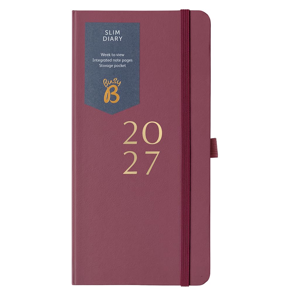 Busy B 2027 Slim Weekly Planner Diary - Burgundy - Storage Pocket