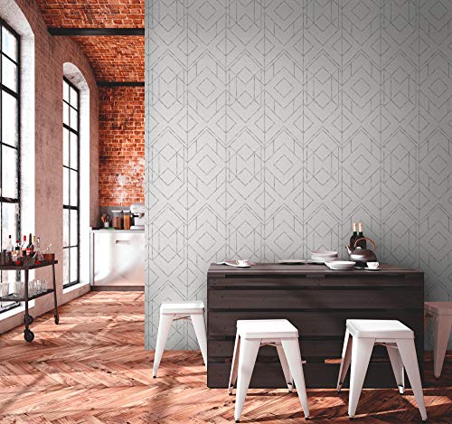 Carta Da Parati Geometrica Ava - New York Metropolitan Stories 2 A.S. CréAtion Carta Da Parati Tessuto Non Tessuto 10.05 M X 0.53 M Grigio Metallico Bianco Prodotto In Germania 378691 37869-1 - 4