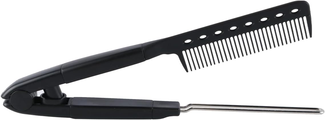 Gorise V Shape Hair Straightening Comb Brush Straightening Comb Hair Care Tool Dry and Wet Use Portable Styling with Folding Handle