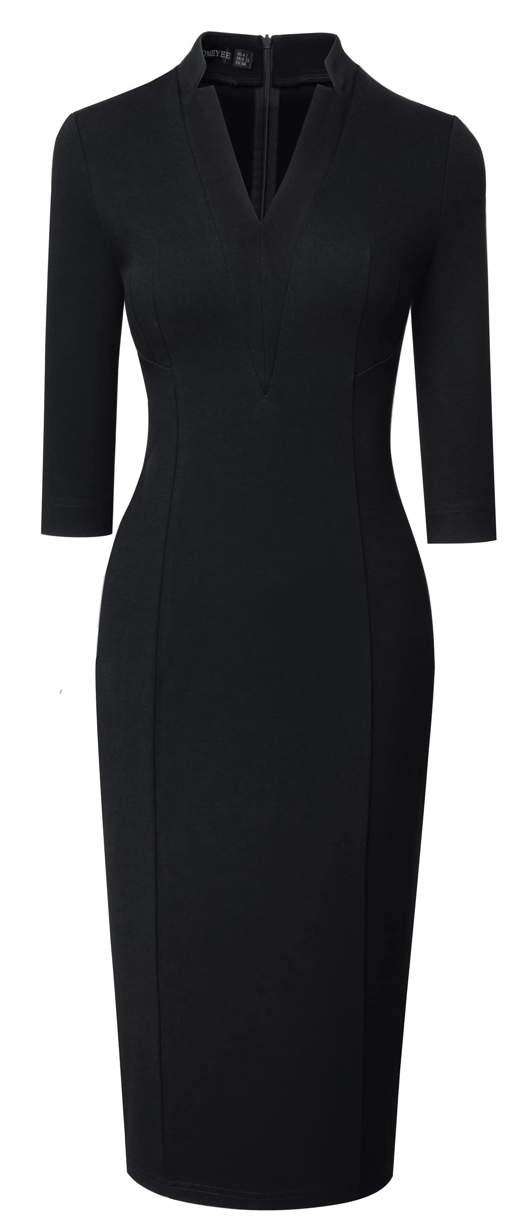 Homeyee Elegancka damska sukienka, z dekoltem w serek, rękawy 3/4, koktajlowa, retro, bodycon, sukienka ołówkowa, biznesowa, midi, sukienka kopertowa, B760