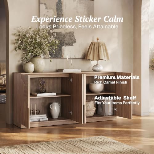 Image of BELLEZE 66 inch Modular Sideboard Buffet Cabinet - Camel
