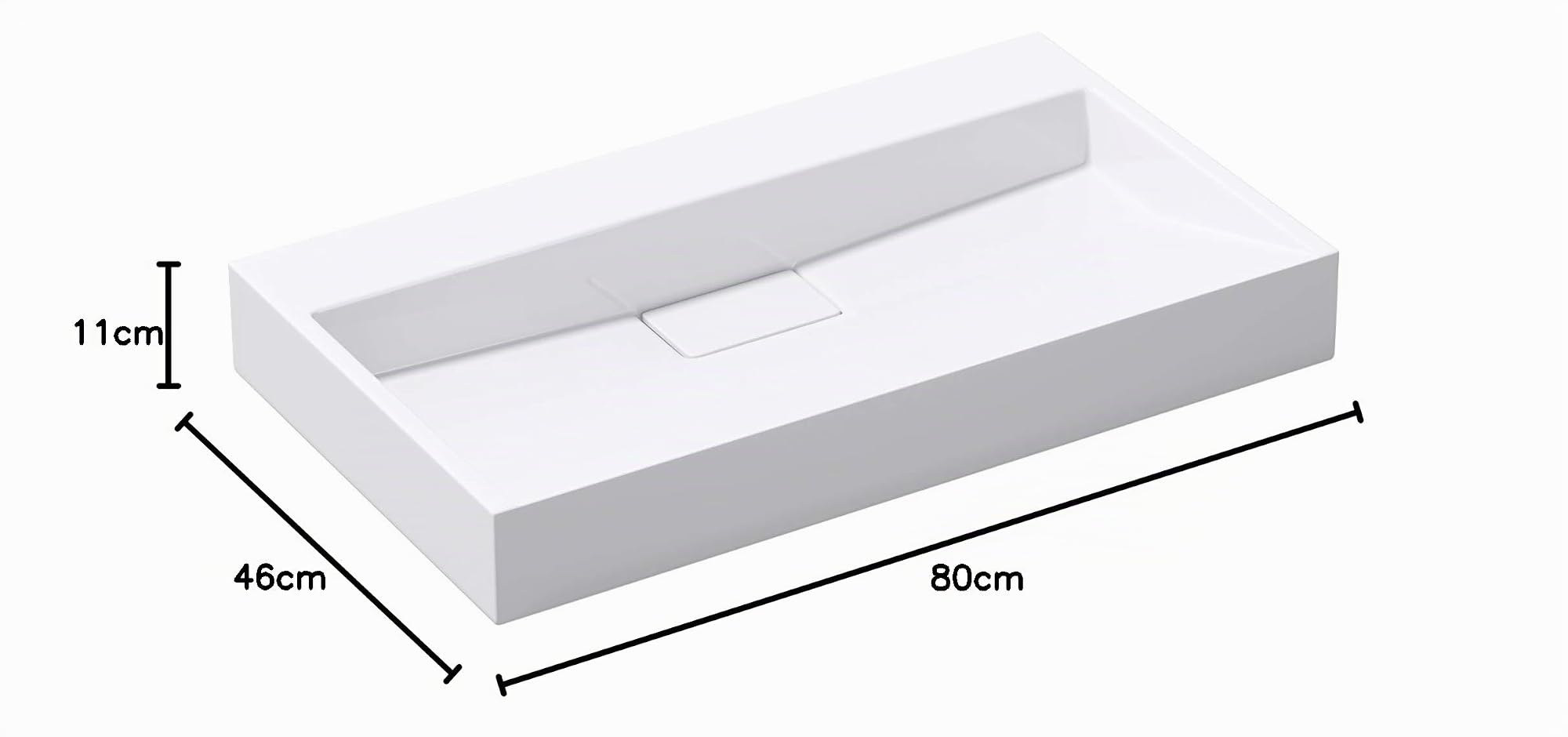 Mai & Mai Lavabo Salle de Bains Vasque Suspendu Blanc 80x46x11cm Vasque à Poser Rectangulaire sans Perçage Col19
